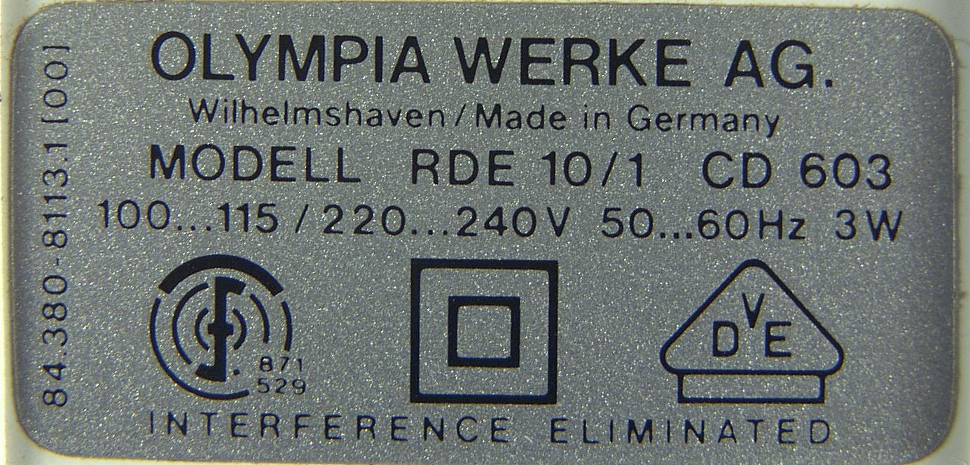 Olympia CD 603 84.380-0001.9, Typenschild