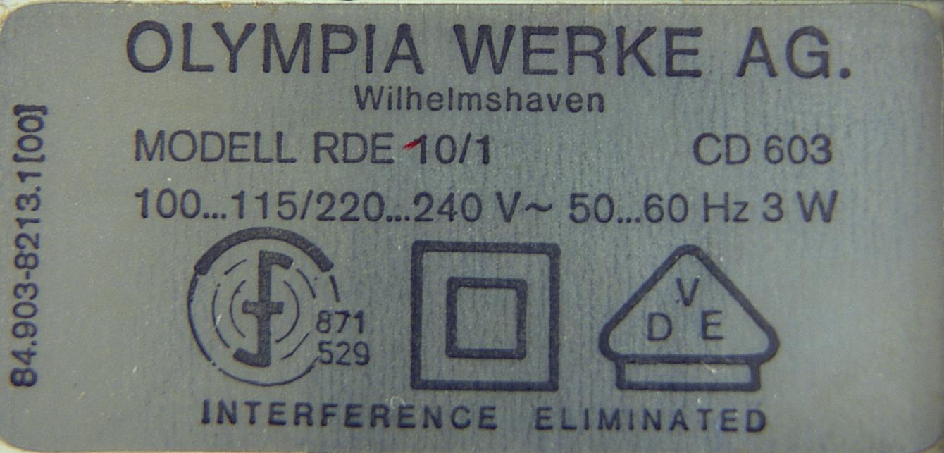 Olympia CD 603 84.903-6001.9, Typenschild