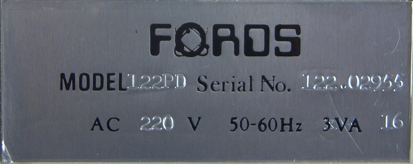 Fords 122PD, Typenschild