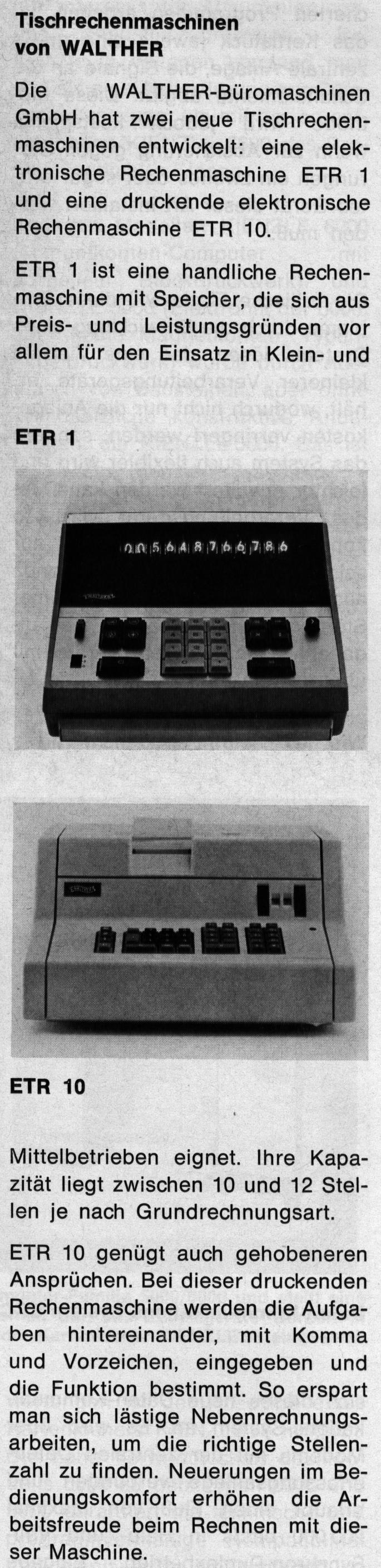 Produktbeschreibung aus Bürotechnik 1969