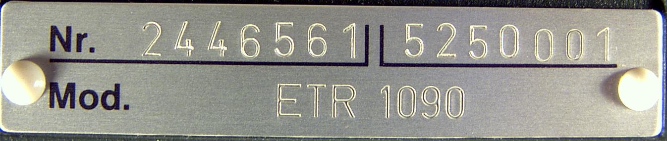 Walther ETR 1090, Typenschild