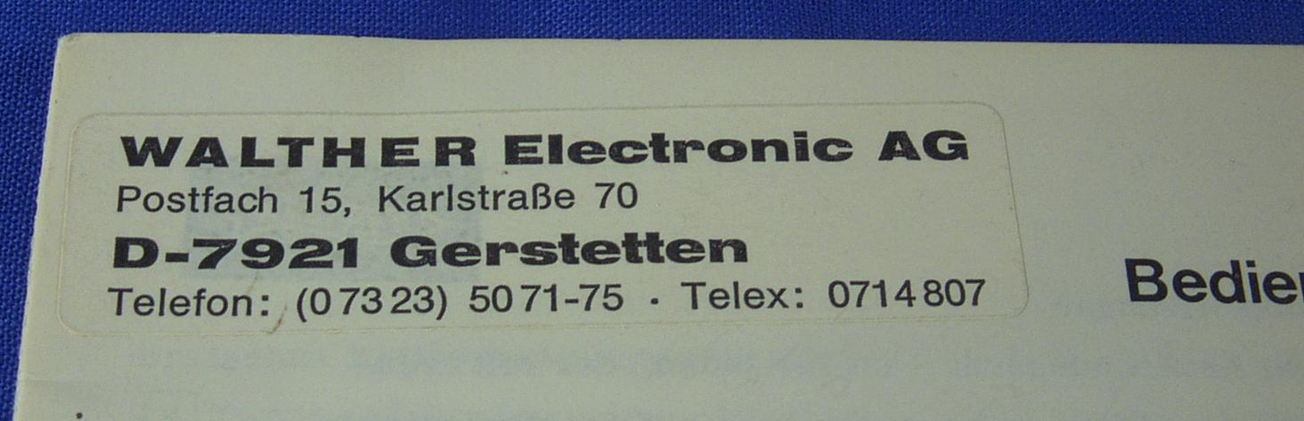 Walther ETR 1090, Bedienungsanleitung